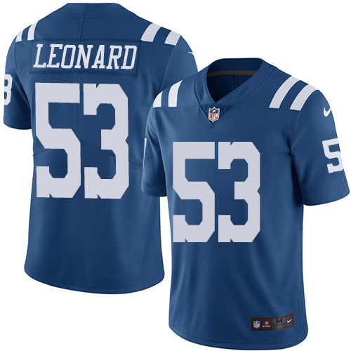 Nike Colts #53 Darius Leonard Royal Blue Men's Stitched NFL Limited Rush Jersey - Click Image to Close